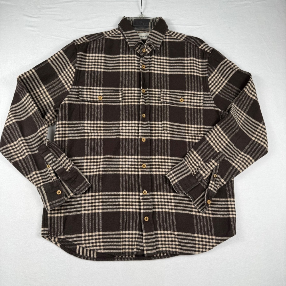 Taylor Stitch Mens 40 Medium Brown Plaid Organic Cotton Heavy Flannel Shirt